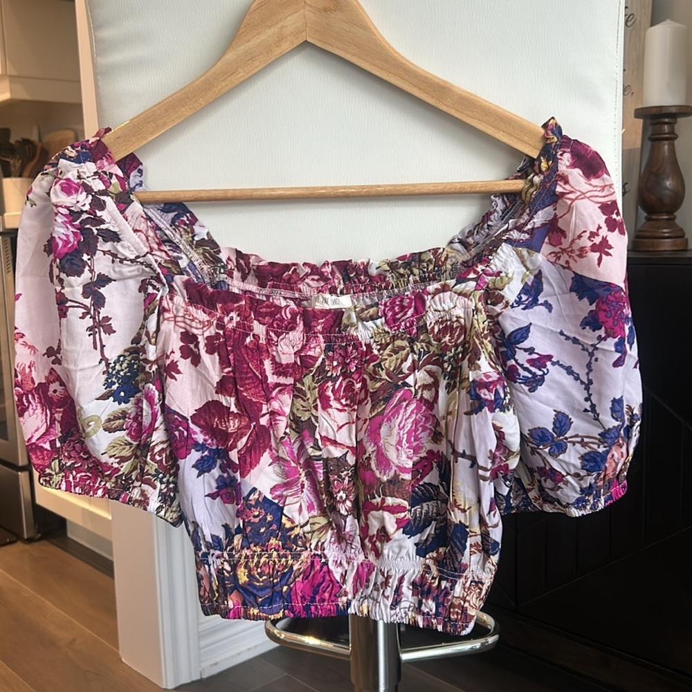 Abel the Label Anthropologie Floral Cropped Cottagecore Off Shoulders Top Size S - Picture 2 of 10